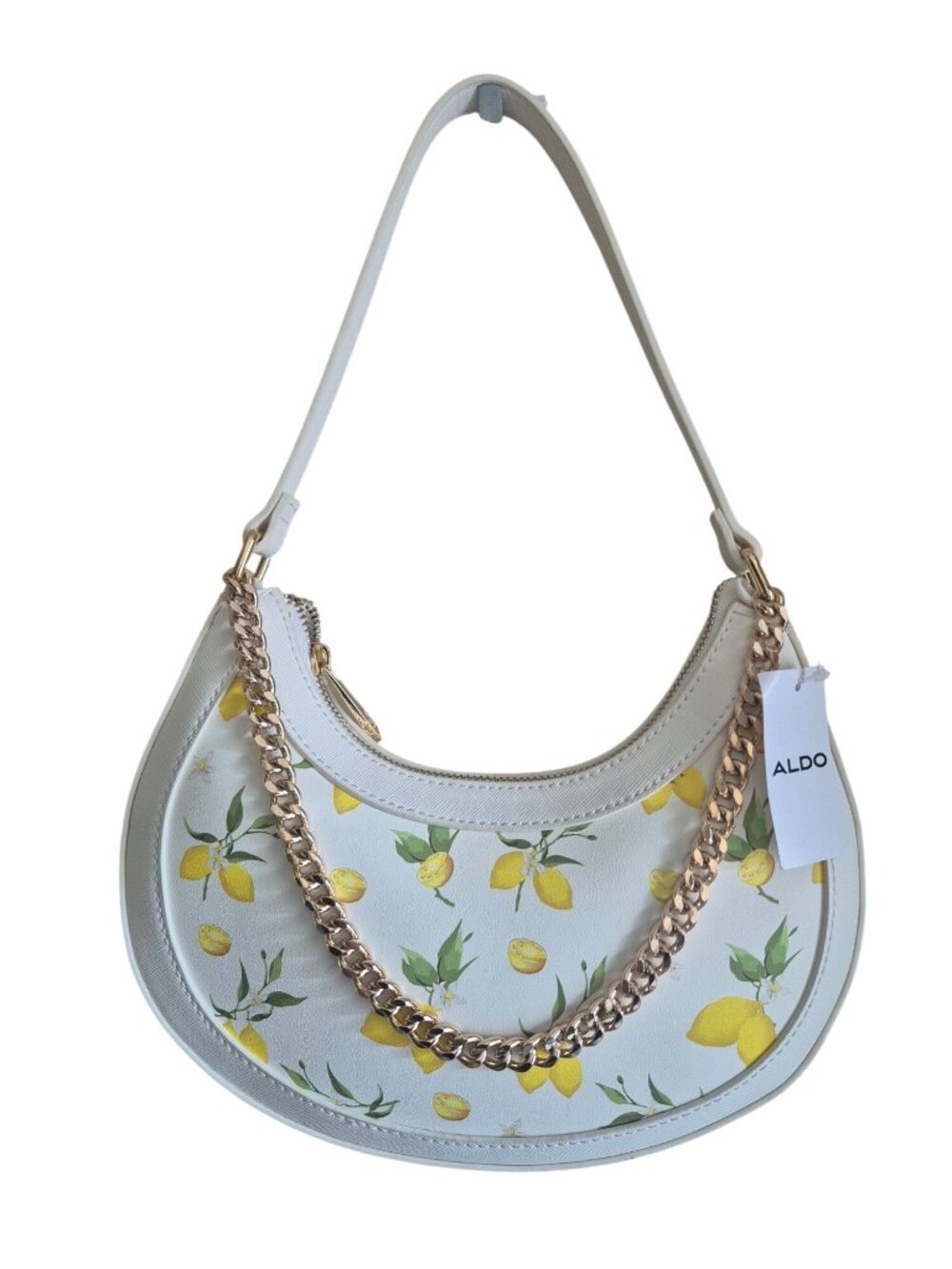 Aldo Decoy  Faux Leather Lemon-Printed White Shoulder Bag